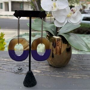 Purple and brown buffalo horn lacquer earrings